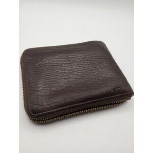 JOHNNY FARAH VINTAGE ZIP AROUND Brown PEBBLE LEATHER WALLET UNISEX Needs Repair